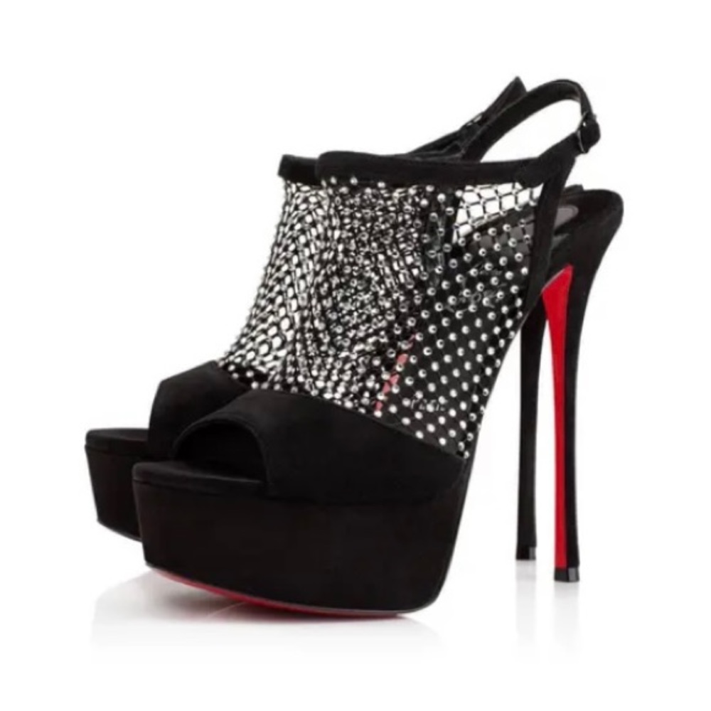 Christian louboutin plougesta Alta strass 150 black suede heels
